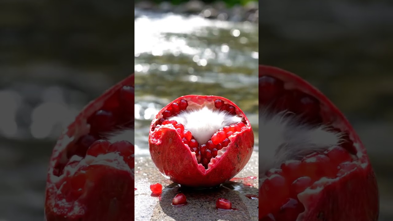 “ASMR Fruit Break | Pomegranate with Kitten Surprise”