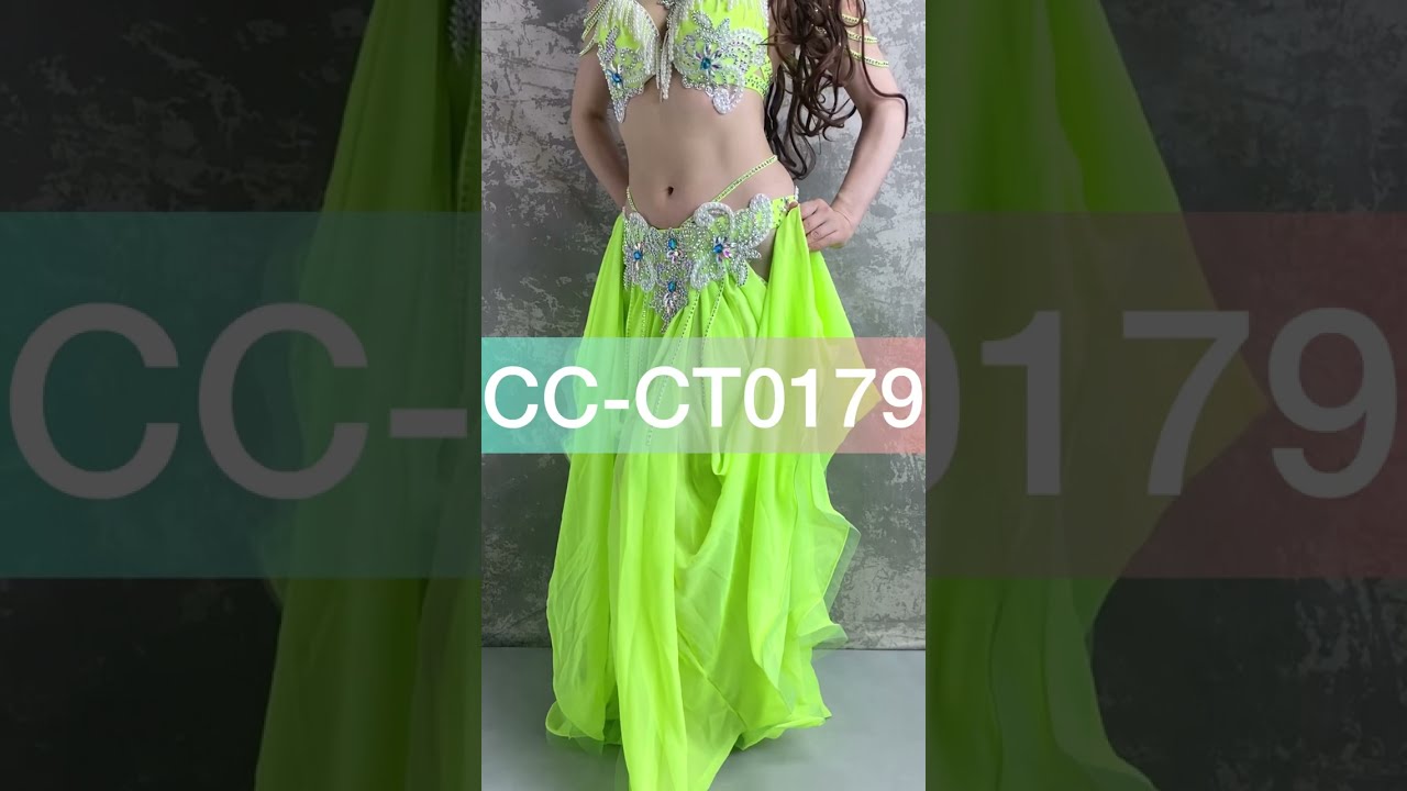 ベリーダンス衣装 ネオングリーン ドレープフレアースカート CT0179 (M-L)