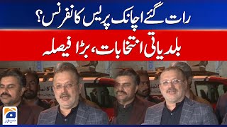 Sharjeel Memon Surprise Press conference late at night - Baldiyati Election Karachi 2023 - Geo News