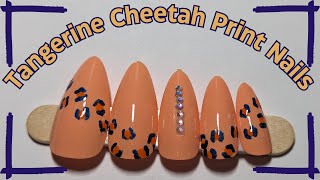 Tangerine Cheetah Print Nails | Orange & Blue Freehand Cheetah Print Nails | RainbowRackNails