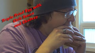 Nathan Cooks Triple Fried Egg Sandwich With Chili Sauce And Chutney