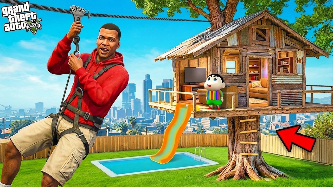 Franklin And Shinchan Building A Tree House For The First Time Ever in GTA 5 ! | GTA 5 Malayalam |