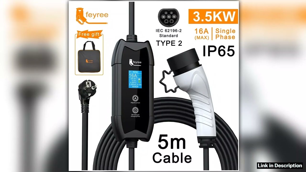 feyree EV Charger Type2 16A 35kW Portable Charging Box 5M Cable GBT Socket Type1 J1772 Adapter for