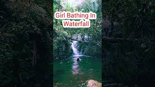 Girl Bathing In Waterfall