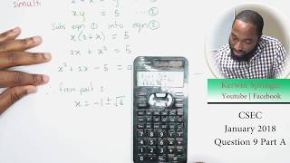 CSEC© MATHS  - JAN 2018, Question 9a (Functions, Completing the Square, Simultaneous Equations)