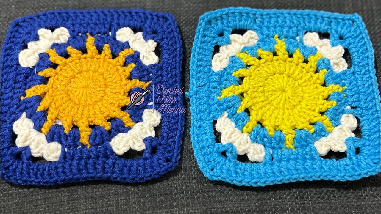 مريع جراني شمس | مربع جراني كروشيه | شمس وسحاب كروشيه 