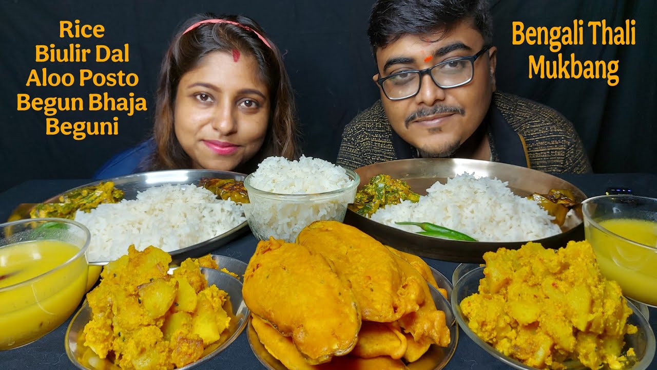 Eating Show - Rice, Biulir Dal, Aloo Posto, Begun Bhaja, Beguni(Brinjal Pakora), Sorse Vendi|Mukbang