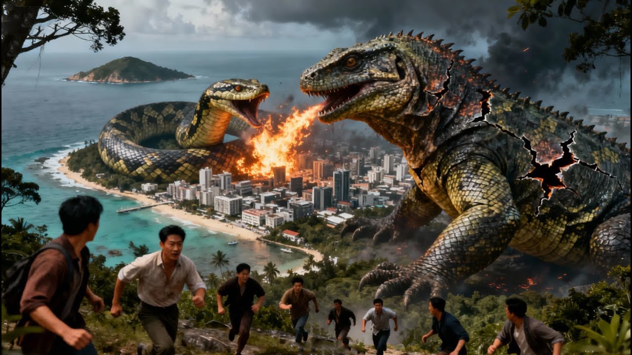 【FULL MOVIE】巨蟒踏平海岛筑巢穴，史前巨蜥横空出世，血战巨蟒拯救海岛！