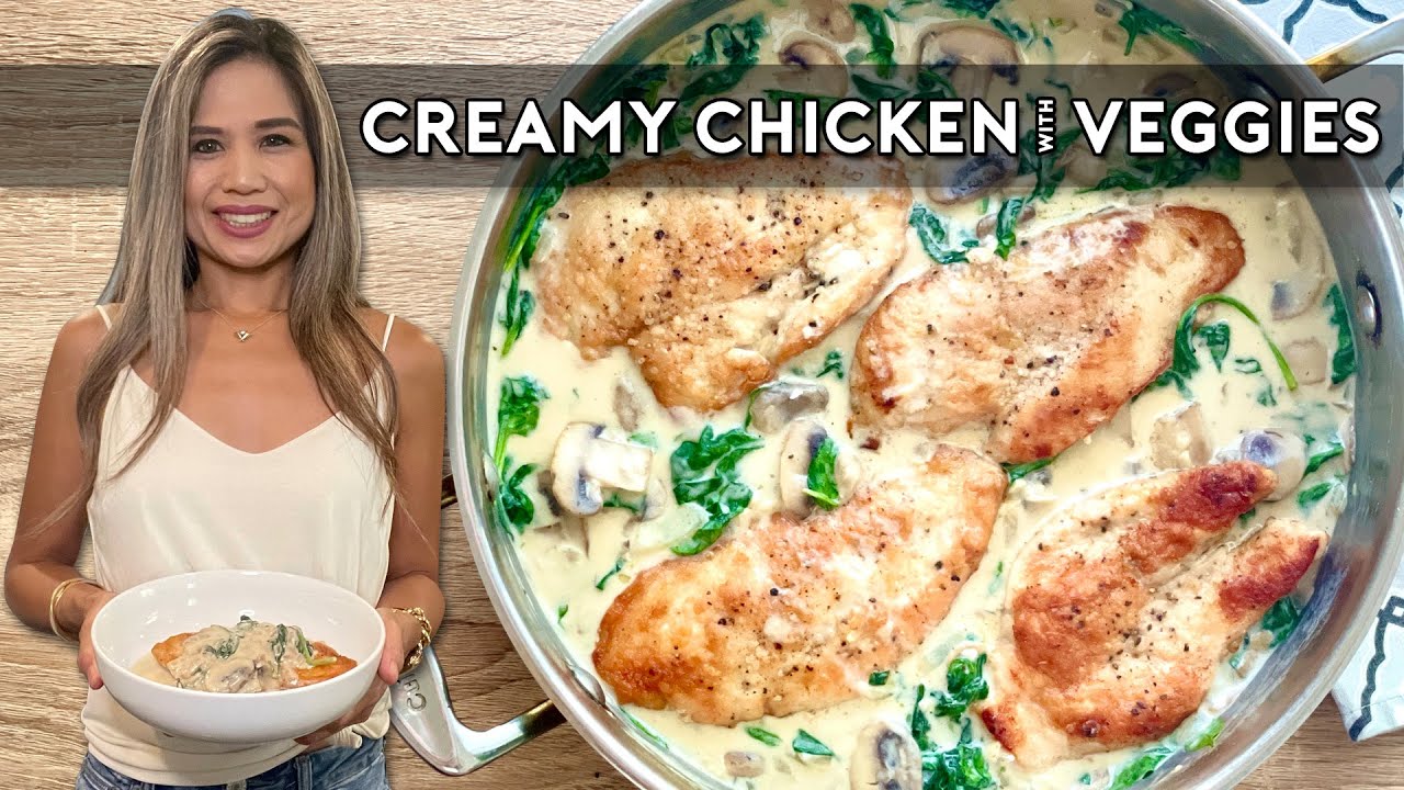 CREAMY CHICKEN WITH SPINACH AND MUSHROOMS - YouTube
