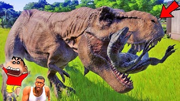 T-REX Fights ALL DINOSAURS in JURASSIC WORLD EVOLUTION 2 with SHINCHAN and CHOP