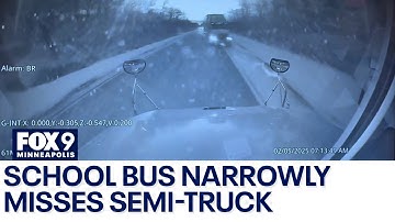 WATCH: School bus barely misses head-on semi crash