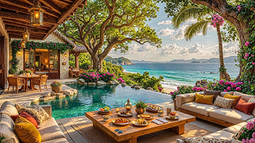 Tranquil Summer Morning at Seaside Coffee Porch Ambience ☕🌊 Sweet June Jazz Music for Positive Mood