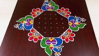 9×1dots beautiful sankranti chukkala muggulu🌷|easy sankranti rangoli|Pongal kolams#Rang Kaa Rangoli