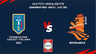 Championship Week, Match 2 - ITA vs NED-XI | Highlights | Dream11 ECC23 | 16 Oct 2023 | ECC23.086 screenshot 5