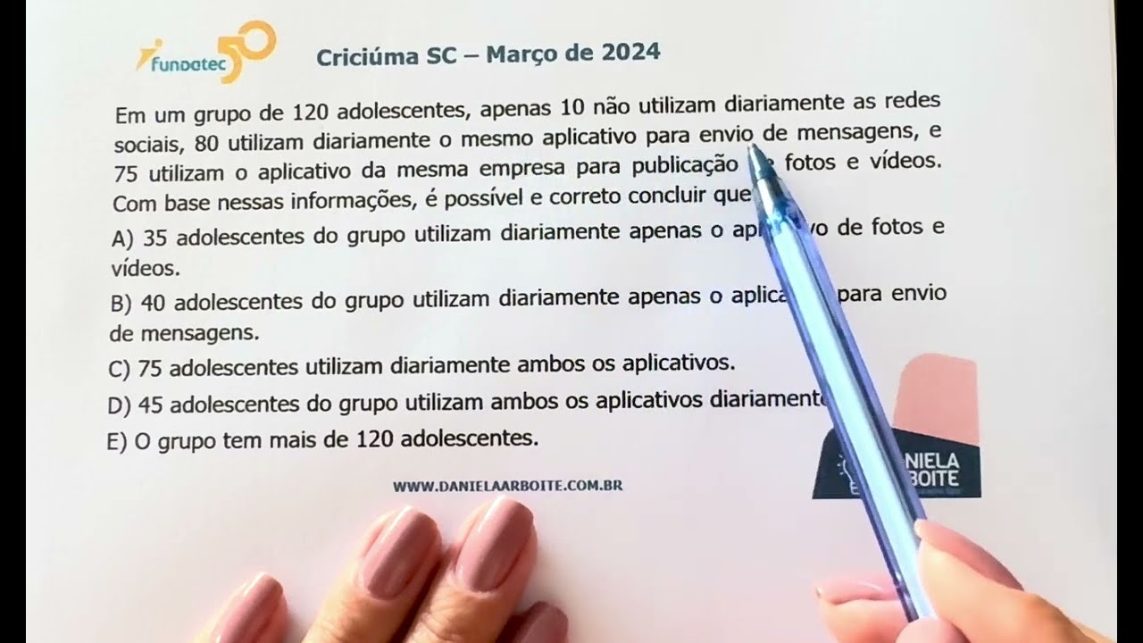 FUNDATEC - Raciocínio Lógico - Operações com conjuntos (Diagramas lógicos)