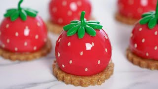 Mini Strawberry cake 🍓 / Modeling chocolate Recipe / No-bake Party dessert