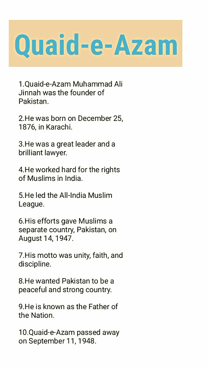10 lines essay on Quaid-e-Azam / #Quaideazam / Quaid-e-Azam essay / #Short Quaid-e-Azam Muhammad Ali