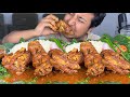Mukbang  spicy pork feet curry with basmati rice  hungry gadwali mukbang  pork curry eating