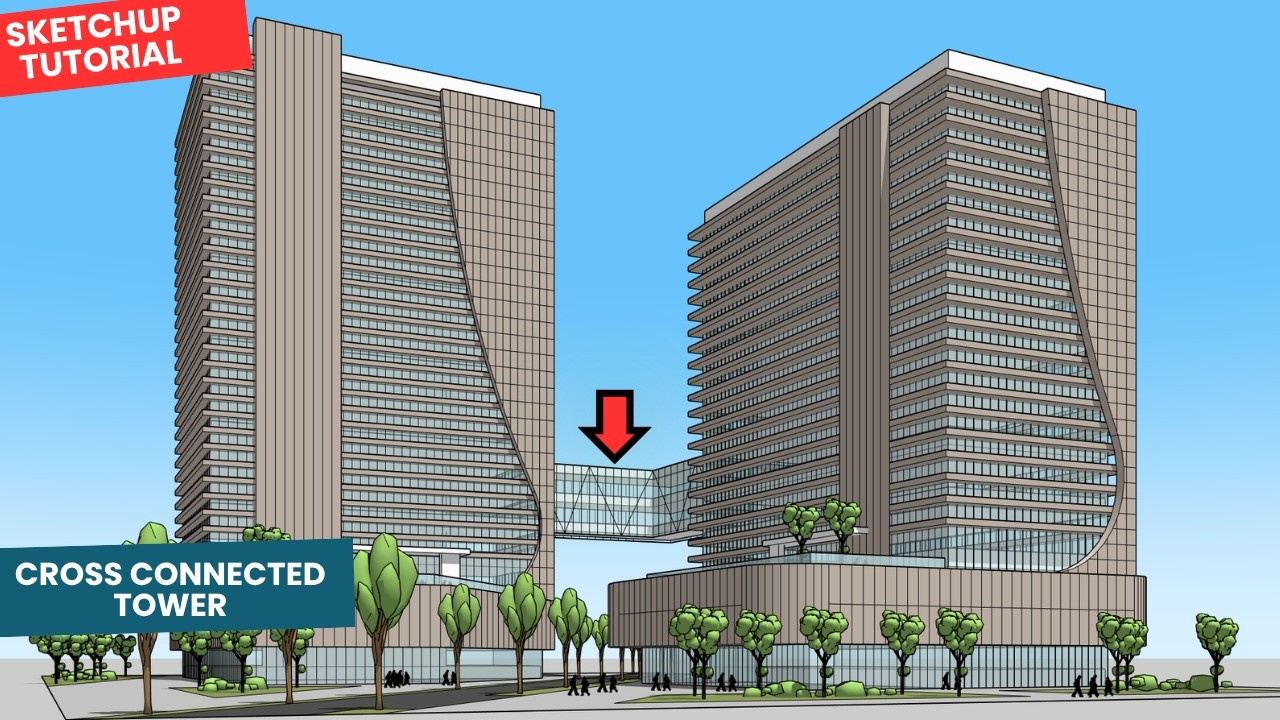 CROSS CONNECTED OFFICE TOWER BUILDING SKETCHUP TUTORIAL - YouTube