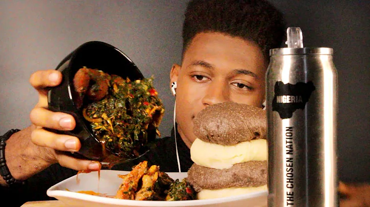 ASMR NIGERIAN VEGETABLE SOUP,COW SKIN, BEEF, FUFU & AMALA STACKS EATING(No talking)|food Monger