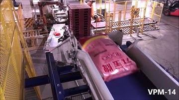 Palletizing | Automatic Palletizer machine VPM-14 by Verbruggen | stacking 25kg plastic bags of rice