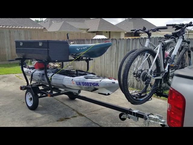 Two kayaks, two bikes, plus storage on a Tiny 40 x 48 Northern Tool base  trailer. 