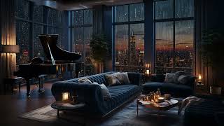 Piano Rain Serenade | Nighttime Ambiance in City Cozy Room | Relaxing City Rain at Night | ASMR