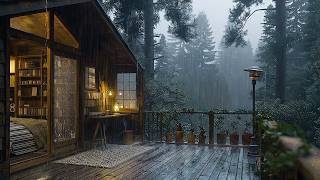 Cozy Cabin Retreat in the Rain  Amber Lantern Glow & Flowing Stream Sounds for Relaxation 🌧️