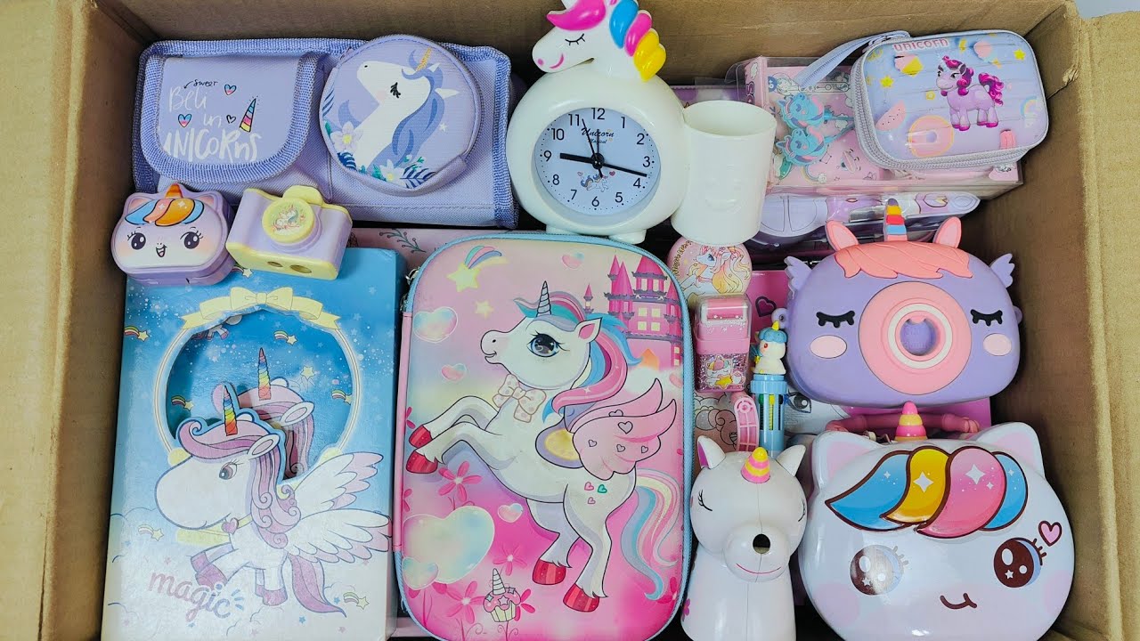 Unboxing Classic Unicorn Stationery📚 Geometry Box, Sharpener, Sling Bag, Pen, Pen Stand, Dairy etc.