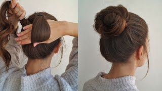 MESSY BUN HAIR TUTORIAL IN 2 MINUTE. MEDIUM/LONG HAIR