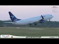 Bluebird Nordic Boeing 737 Freighter takes off in sunset at Stuttgart airport - live airport clips