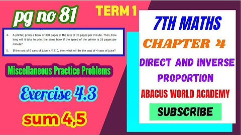 7th Maths  chapter 4 Direct and Inverse proportion Exercise 4.3 sum 4,5 pgno 81#Newsamacheersyllabus