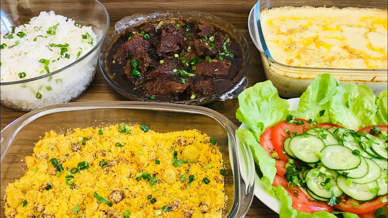 ALMOÇO DE DOMINGO COMPLETO MUITO SABOROSO COM UMA FAROFA DIFERENTE