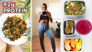 Healthy high protein vegan meal plan. protein: 92g (plant based) per
day to pair with regular cardio and weight training (great for
athletes!). us...