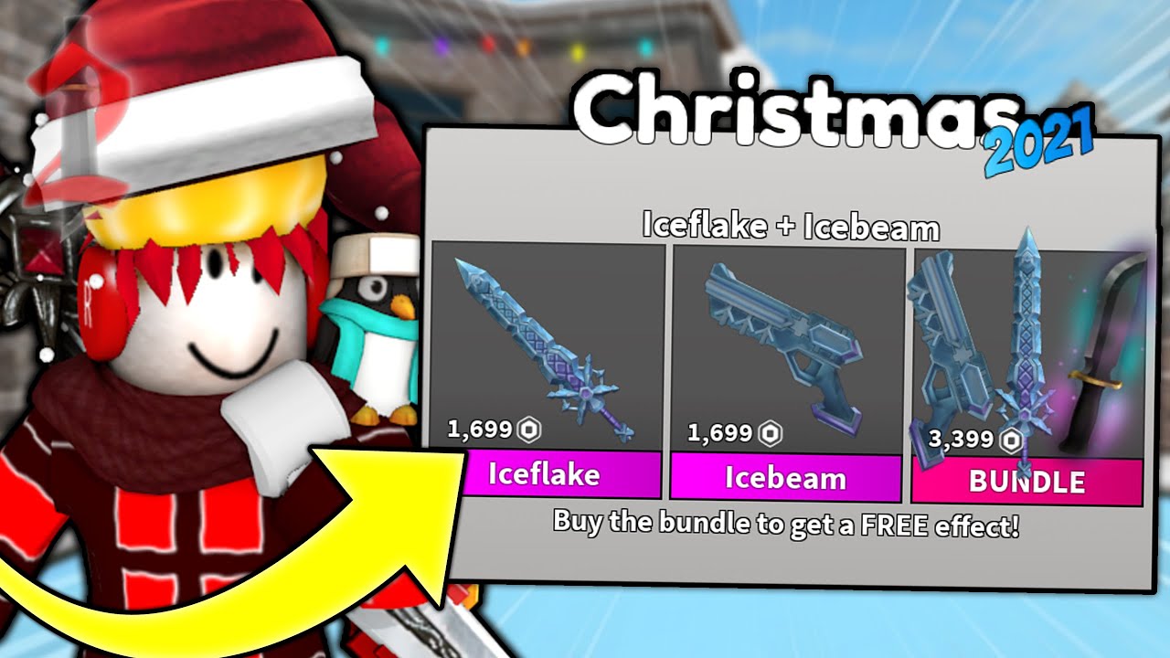 Roblox Murder Mystery 2 MM2 Iceflake Set Godly Knifes and Guns