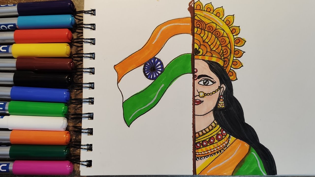 🧡🤍💚BHARAT MATA with INDIAN FLAG 🇮🇳 Drawing ||