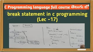 break statement in c programming | syntax and example of break statement @srttelugulectures