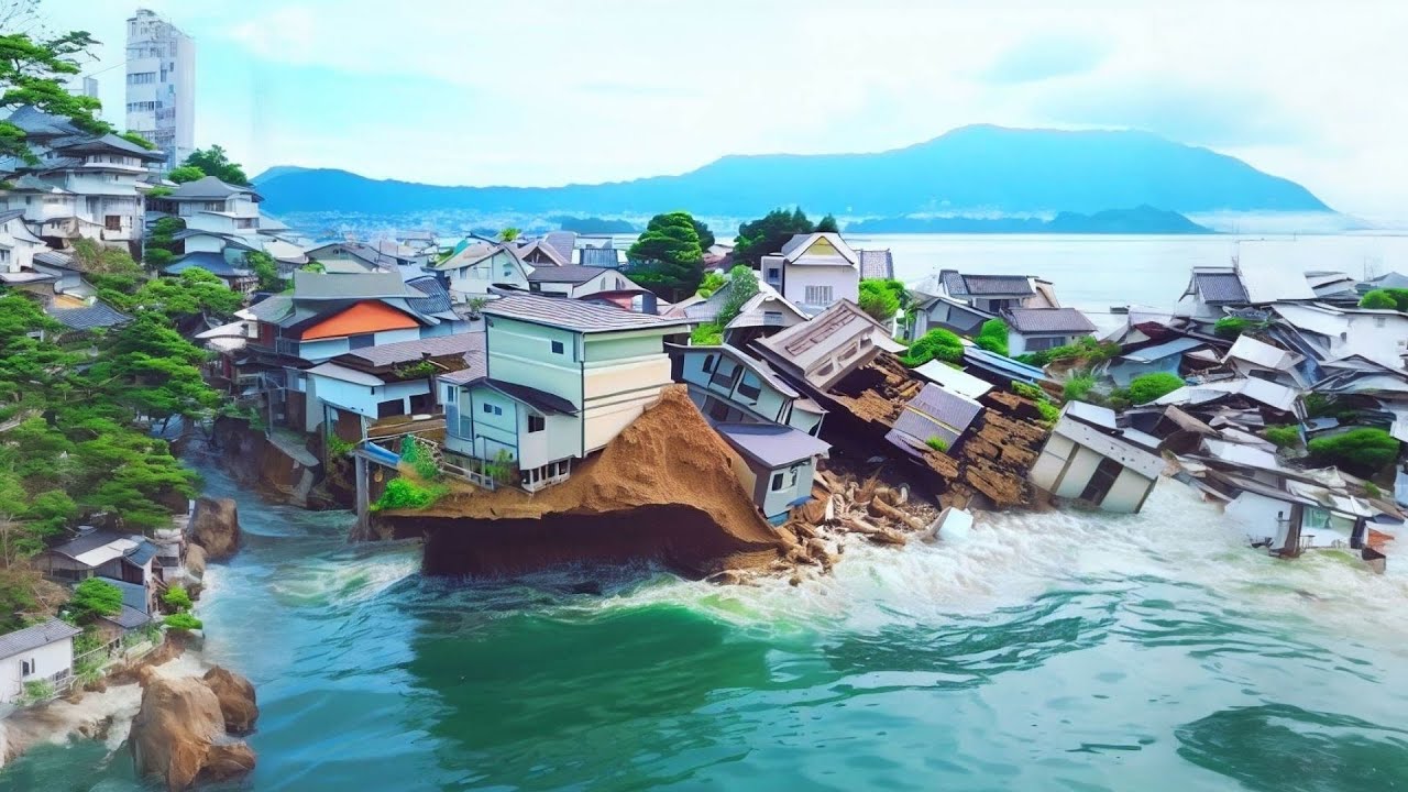 In Japan an island was submerged due to an earthquake and houses ...