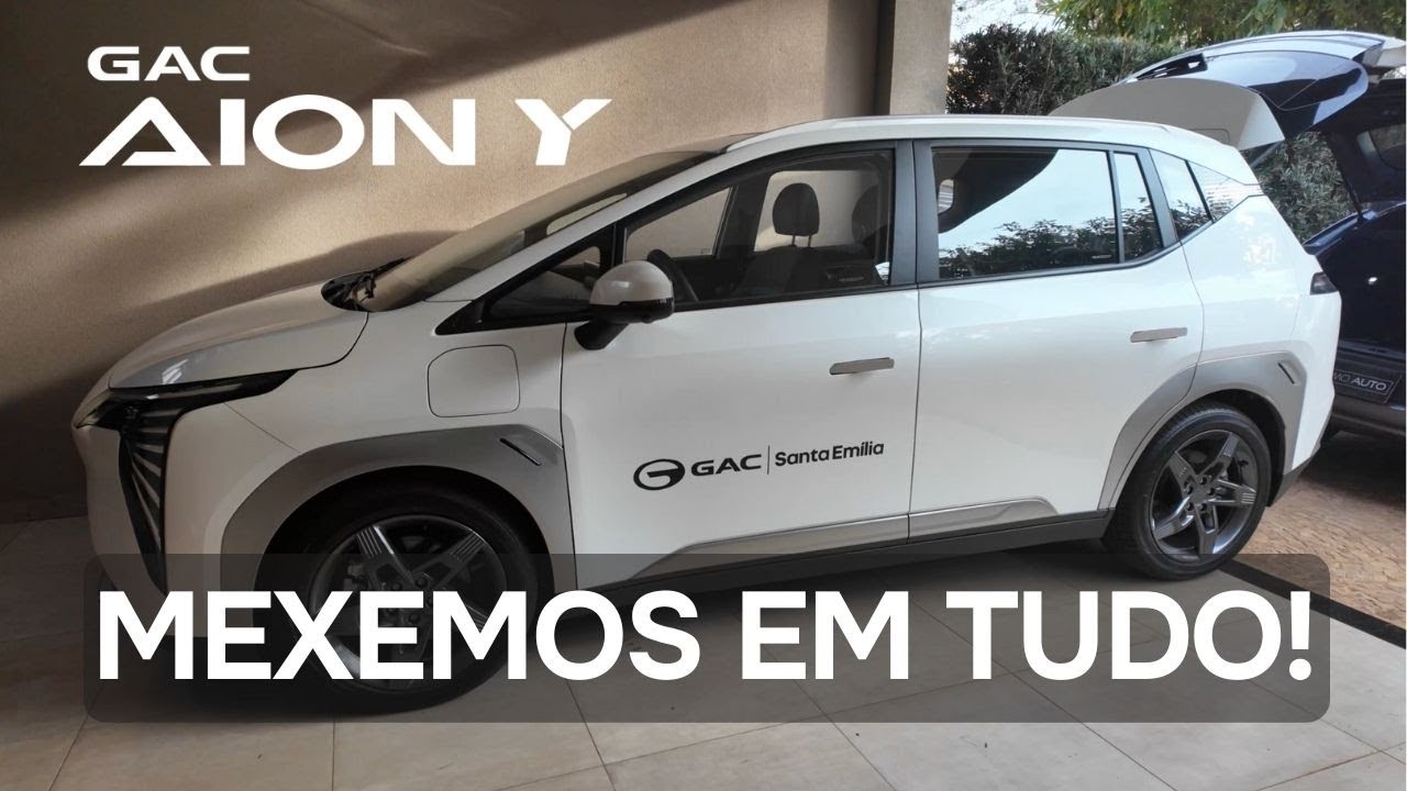 Detalhes e funcionalidades do GAC Aion Y - tour completo mostrando espaço, acabamento e tecnologia