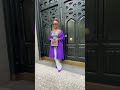 Silver shimmer sequin pants from H&amp;M styled with sequin dress worn as top and purple coat for fall