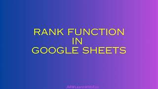 RANK function in Google Sheets