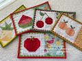 Clase #292 - Posa Taza/Mug Rug de Frutas/Fruits -  Acabado con Rick Rack y Ribete - DIFERIDO