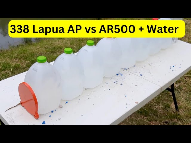 338 Lapua Tungsten Core vs AR500 and Water Bottles with @TheKentuckyPatriot class=