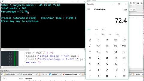 Program to calculate sum of 5 subjects marks and percentage in C