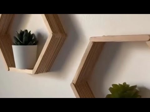 Popsicle Sticks Wall Art/Ice-cream Sticks Crafts/Hexagon ShelfParachuteing Popsicle Sticks by Golden Glaze
