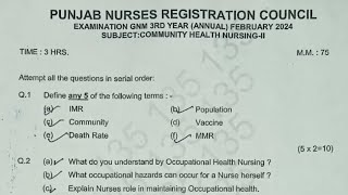 PNRC :- Community Health Nursing Question paper Feb.2024