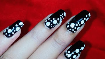 BLACK AND WHITE POLKA DOTS NAIL ART USING TOOTHPICK / TOOTHPICK NAIL ART #1