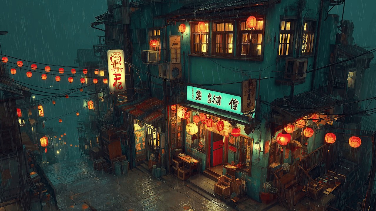Osaka Night Alley Rain 1990s ☔ Lofi Hip Hop & Chillhop | Rainy Ryokan Ambience