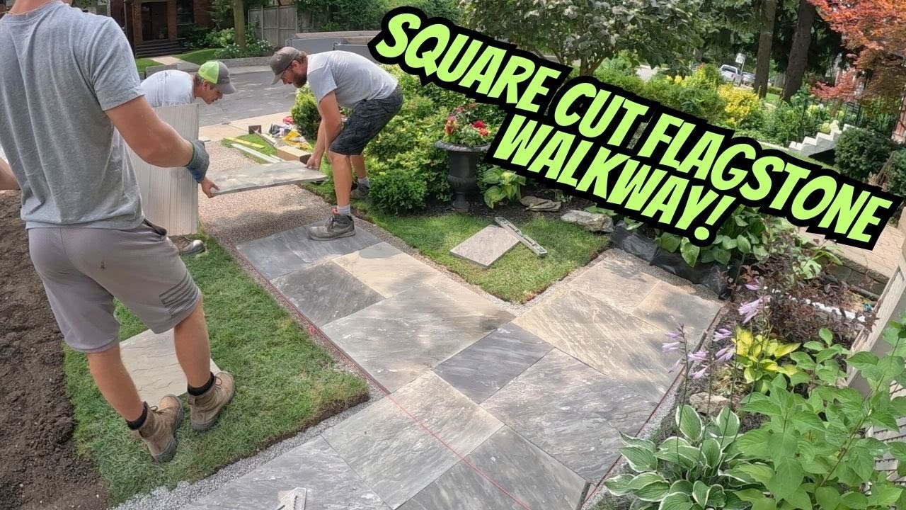 Square Cut Flagstone Walkway Install! Open Grade Base! YouTube