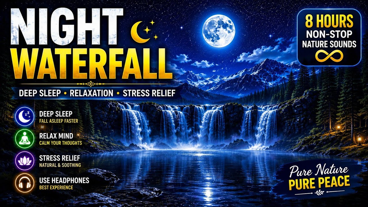 Waterfall Sounds for Sleep 🌙 | Relaxing Night Nature Sounds | Deep Sleep & Meditation